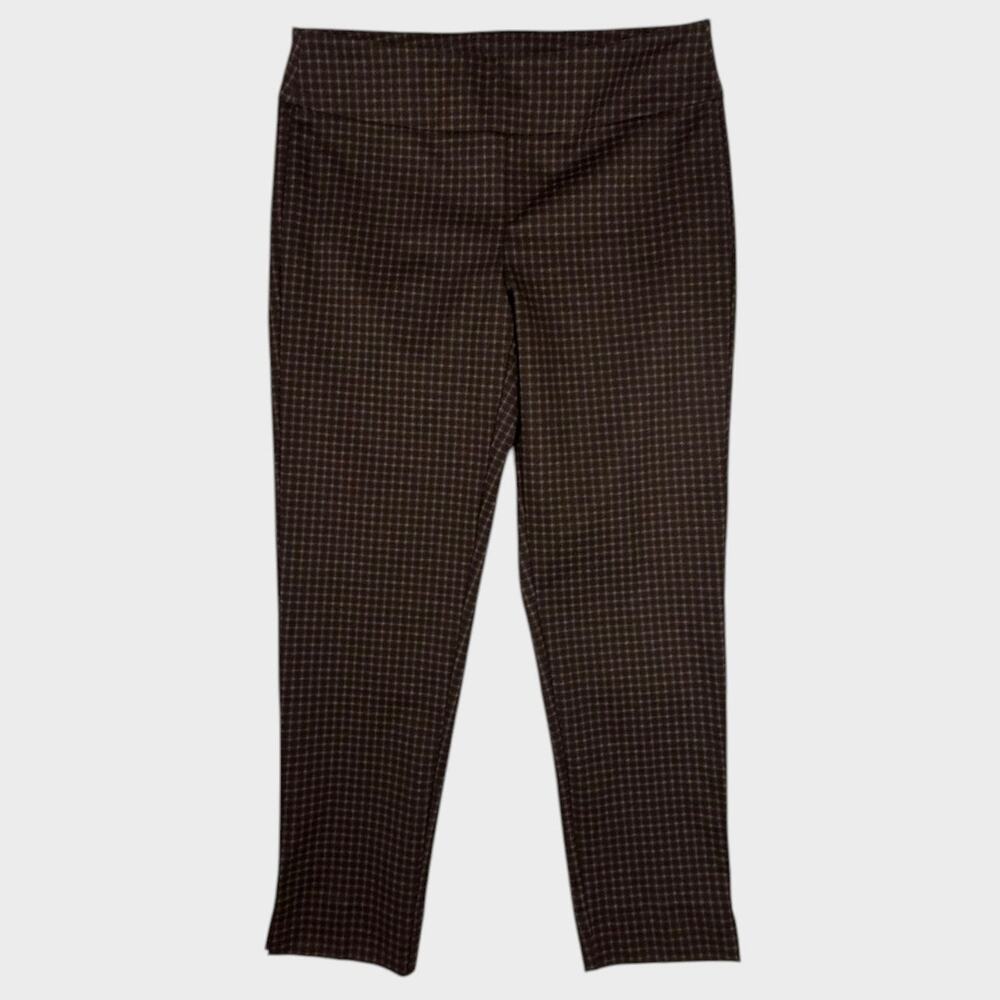 Zac & Rachel Large Pull On Check Pants Brown and Black Houndstooth Faux Pockets